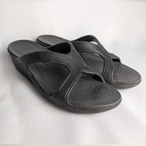 CROCS Women Wedge Sandals Size 6 Dark Gray Black Color